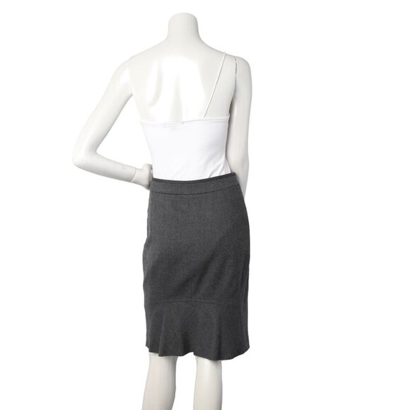 Ted Baker Wool Pencil Skirt Fitted Ruffled Back Office Classic Designer Grey - Picture 12 of 13